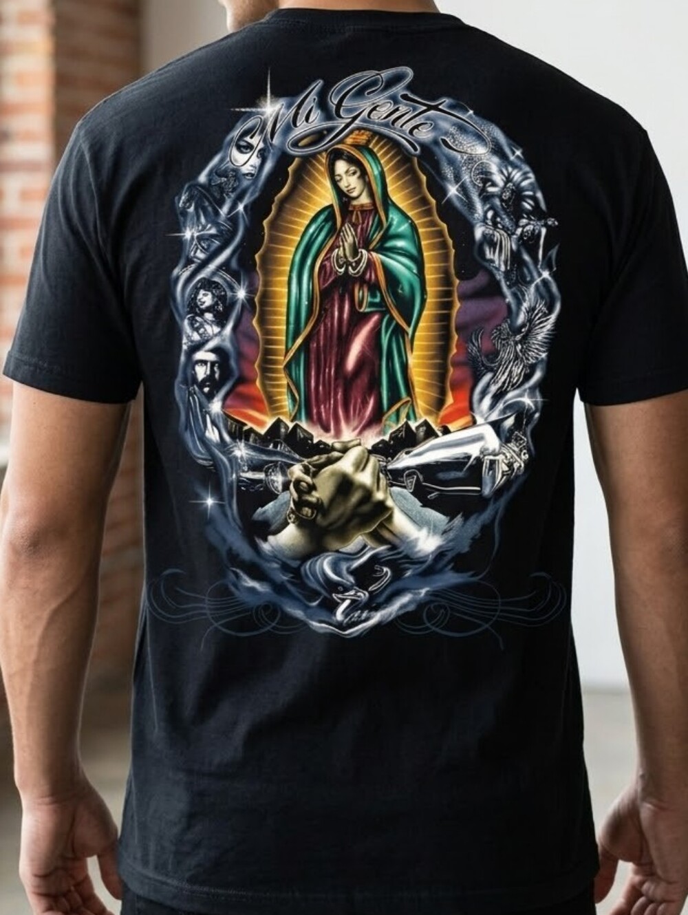[[LOA]] Mens Vintage Black Graphic Mi Gente Tee